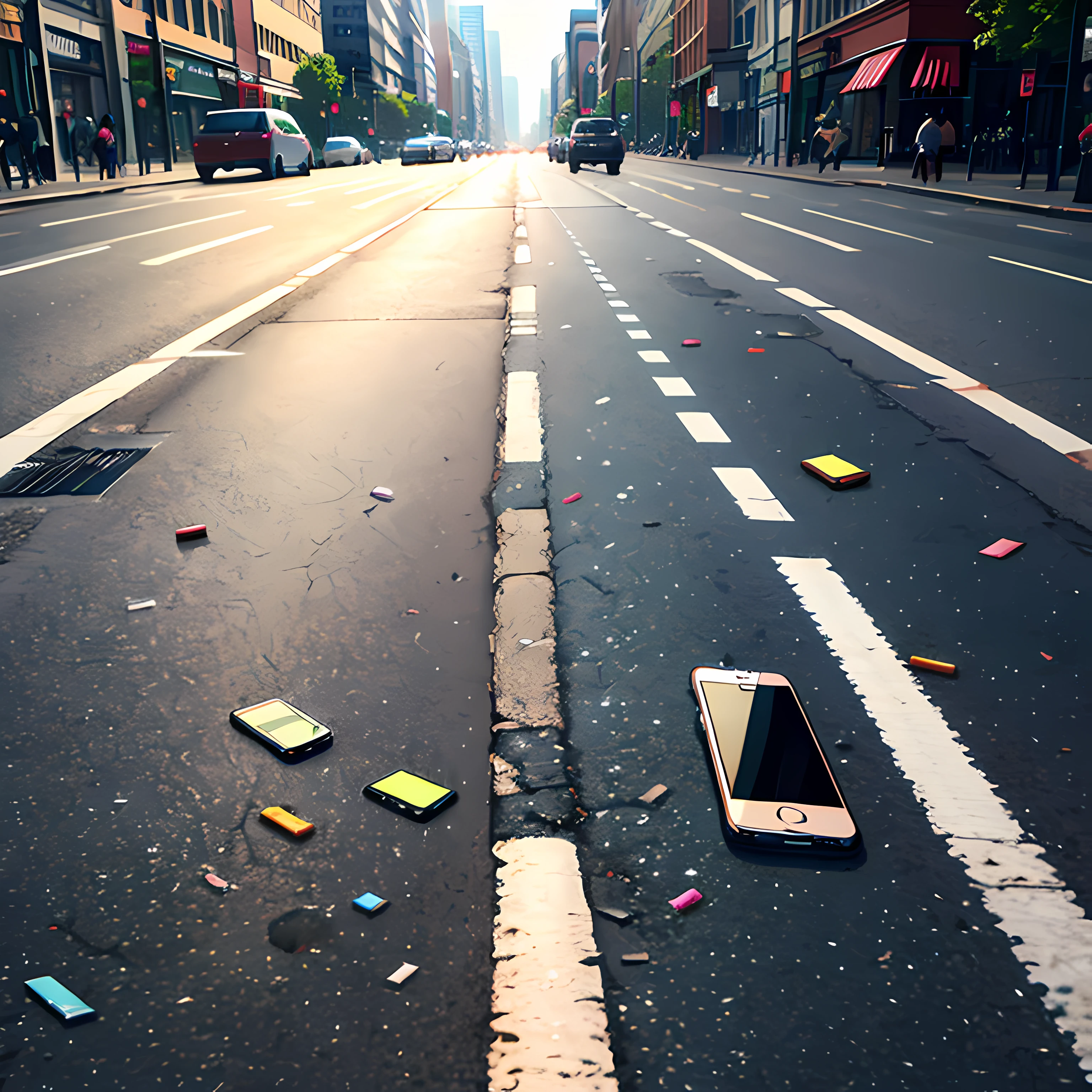 There are many mobile phones scattered on the ground