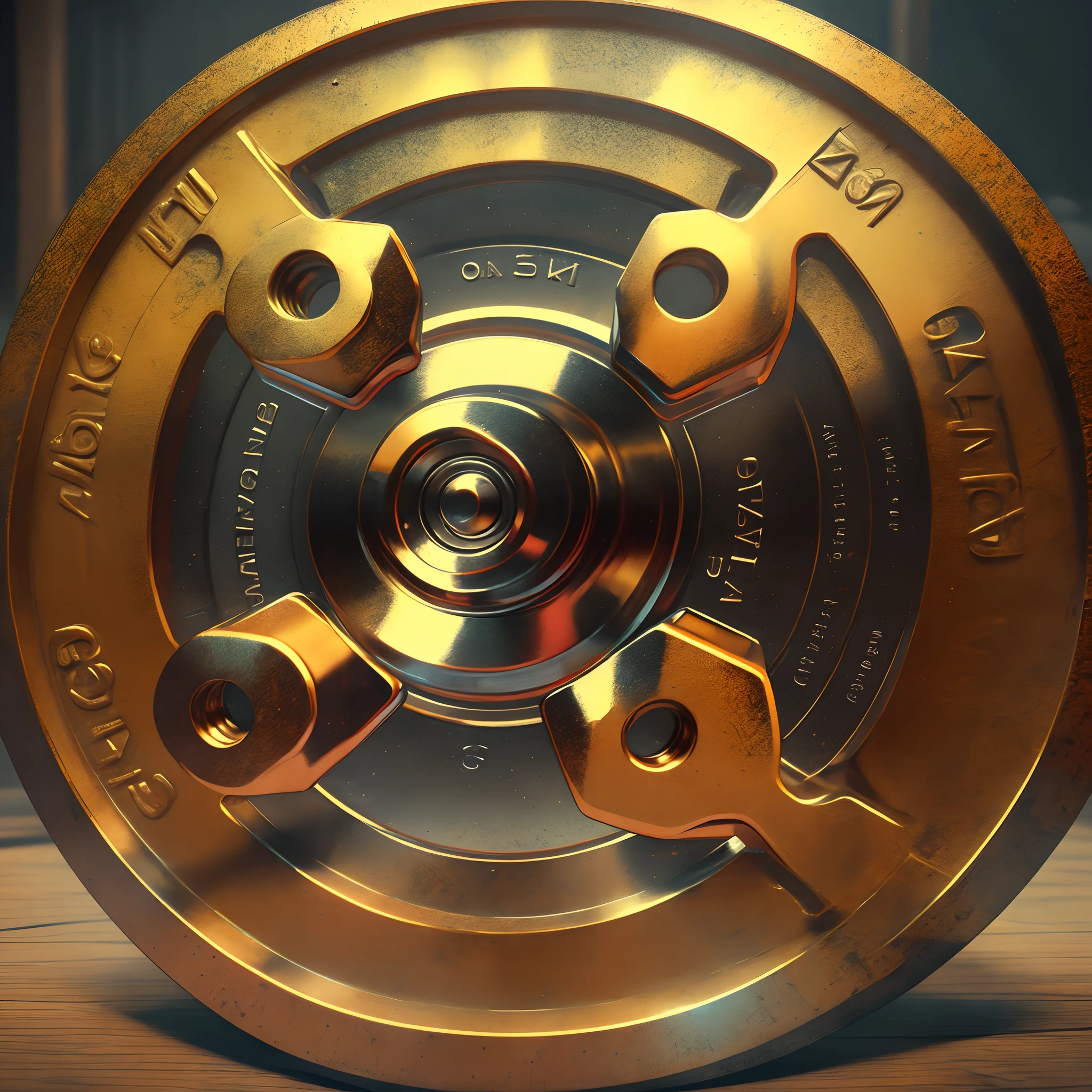 Design a round, realistic 8K logo featuring a barbell with weight plates for muscle building and powerlifting. --auto --s2