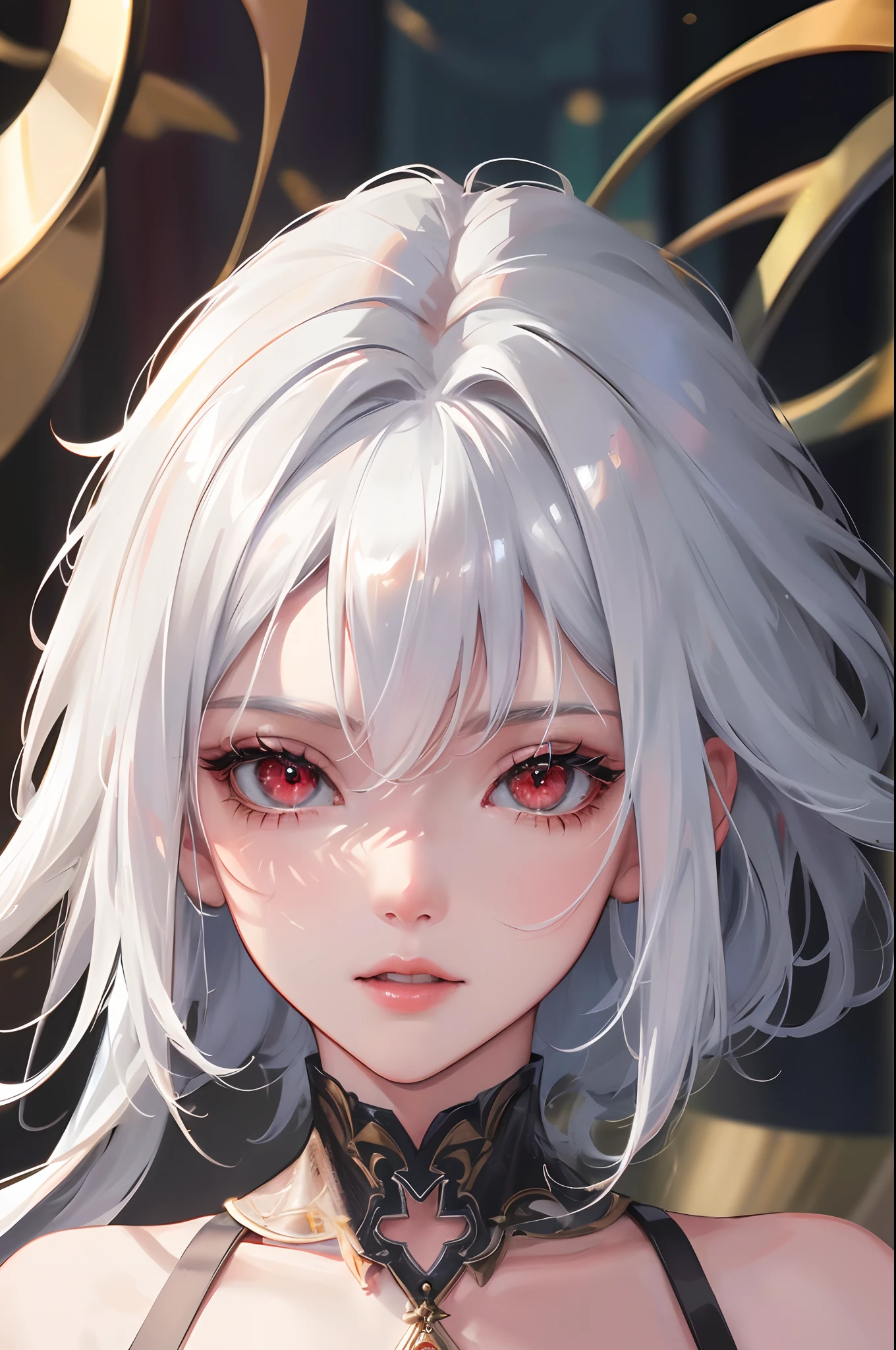 Masterpiece, Best quality, Extremely detailed, Cinematic lightning, intricately details, A high resolution, offcial art, finely detailed beautiful face and eyes, high-resolution illustrations, 8K, Depth of field, Bokeh, Solo, 1girll, A girl with white hair and red eyes,...
