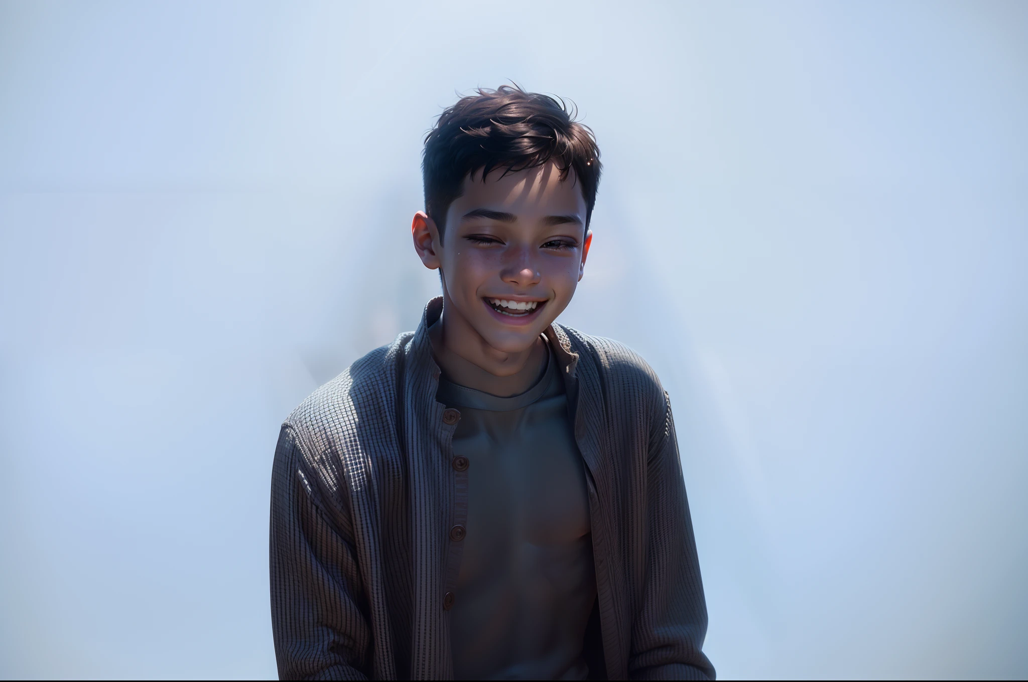 Close-up of faces,1 boy,happy laugh,Delicate face,Smooth skin,Elaborate Eyes, ( bokeh, Out of Focus, Soft Lighting, movie lighting, God Ray, UHD)