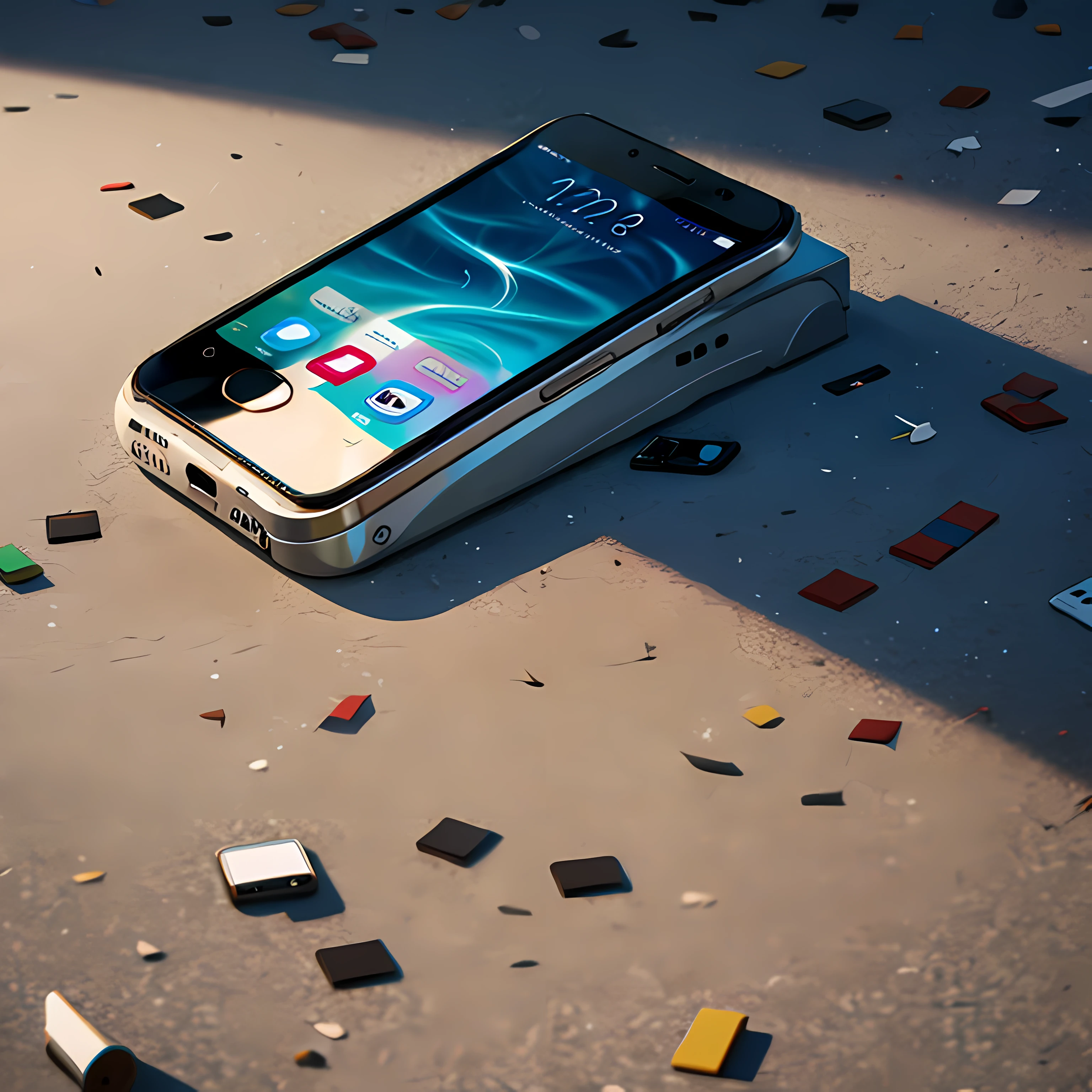 There are many mobile phones scattered on the ground
