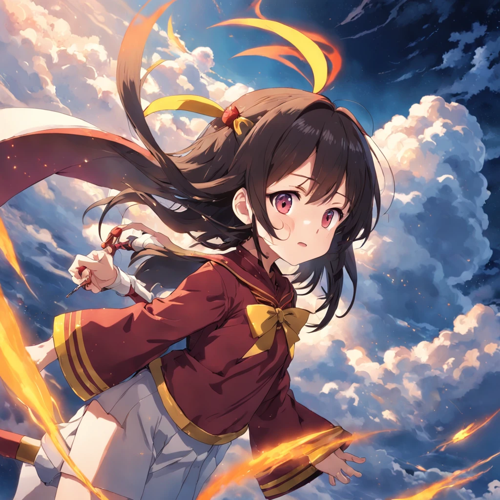 obra maestra, mejor calidad, Still film, 1人の女の子, Cloud Girl, flotando en el cielo, primer plano, megumin, , loli