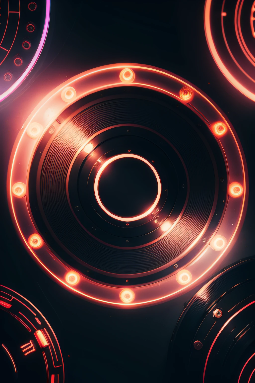 background with many details of neon lights and luxurious metal circles