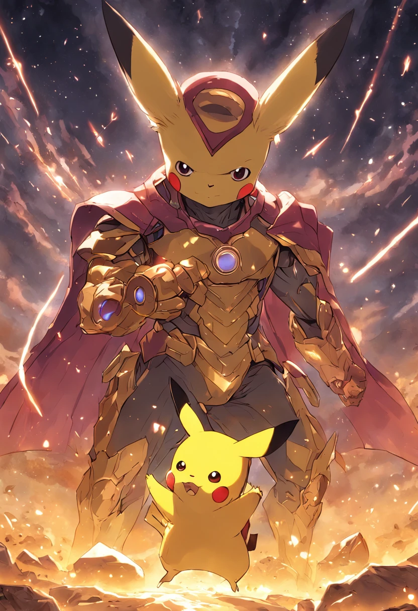 (picachu vestindo a armadura do Homem de Ferro) Infinity Gauntlet on the Ground