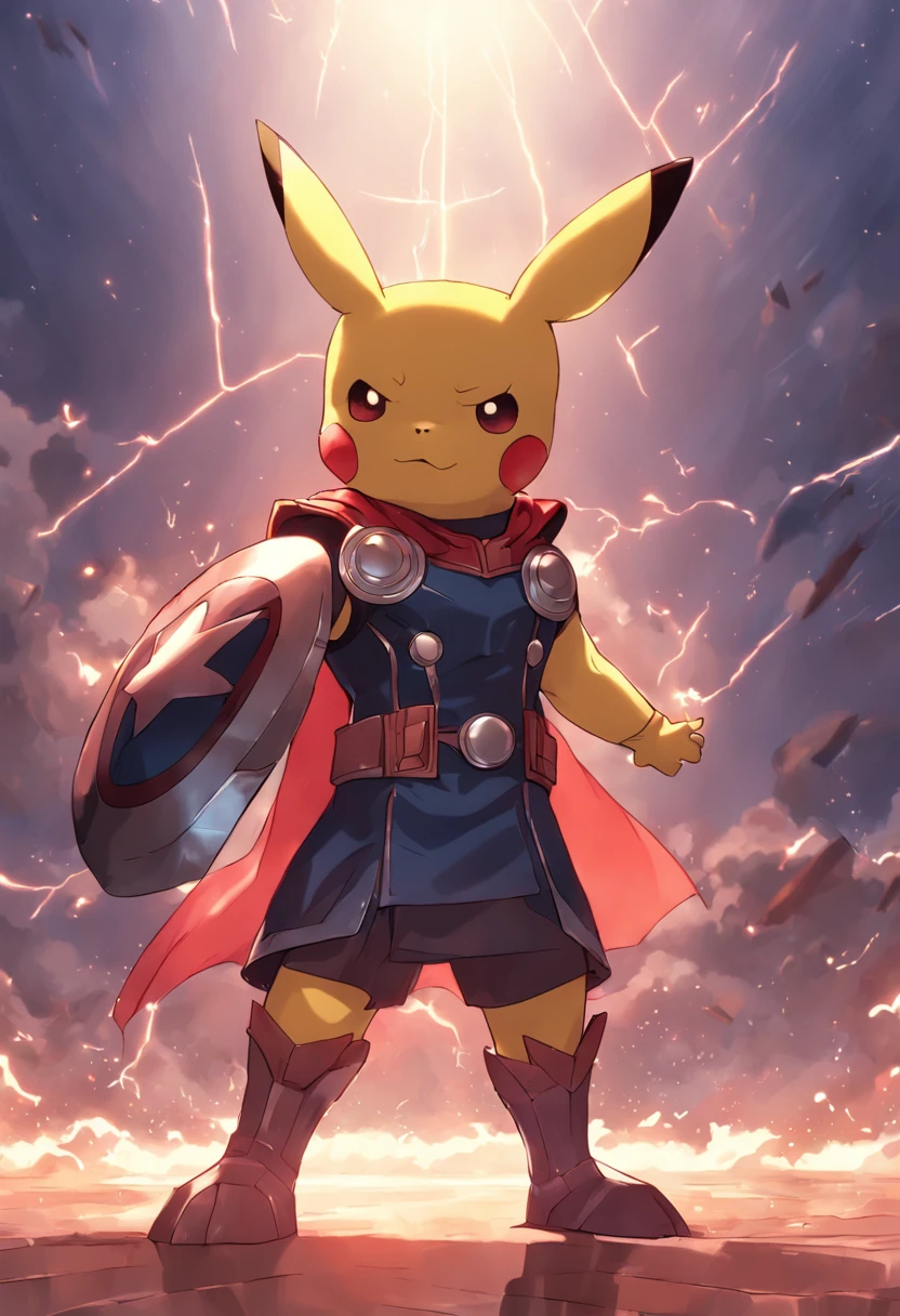 picachu (usando armadura do thor) marvel