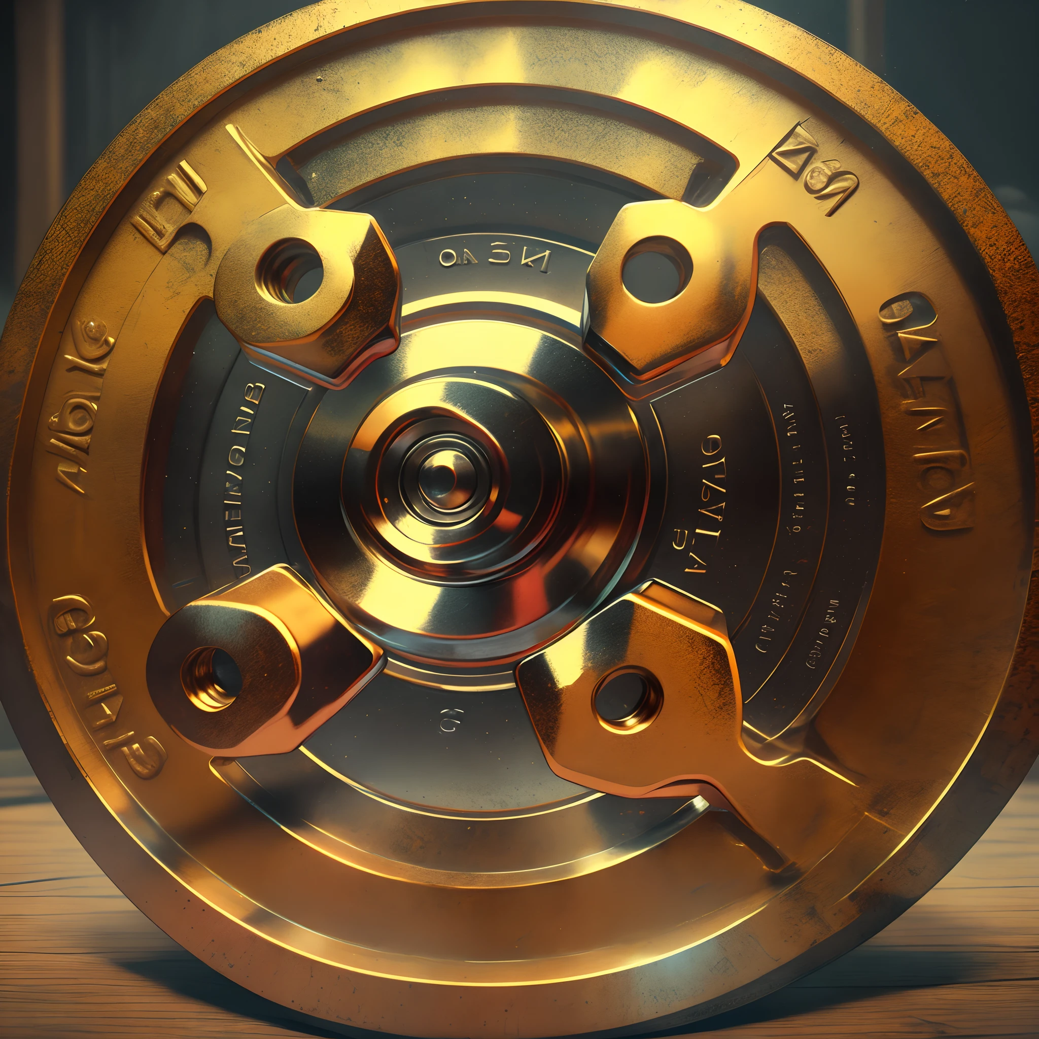 Design a round, realistic 8K logo featuring a barbell with weight plates for muscle building and powerlifting. --auto --s2