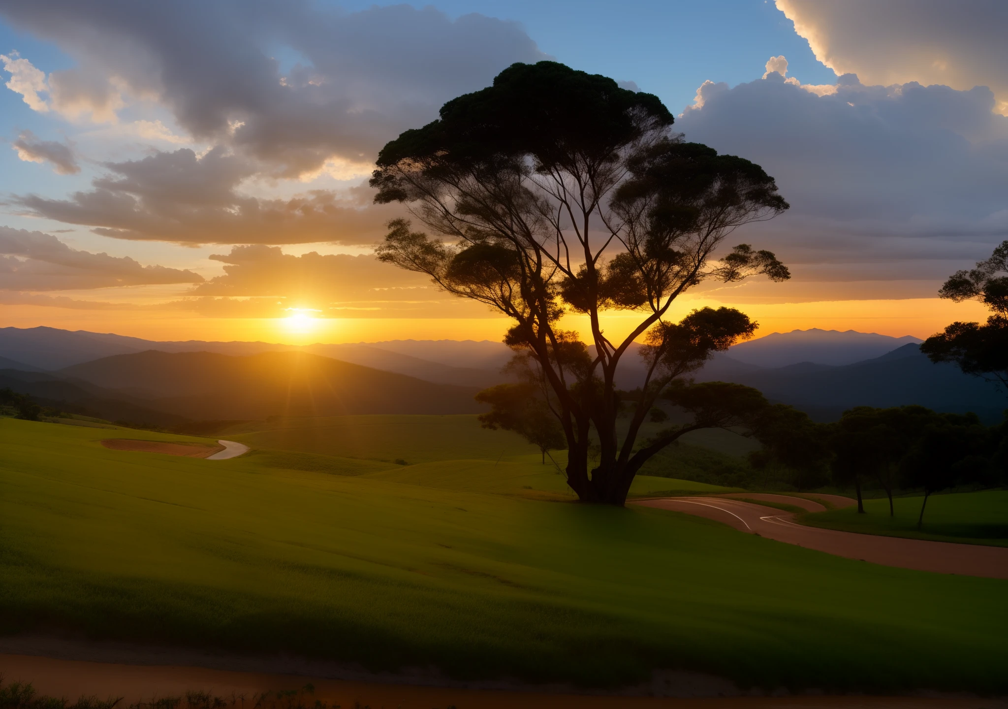 fim de tarde, paisagem, montanhas, campos, montanhas, paz, tranquilidade, sol, Post Storm