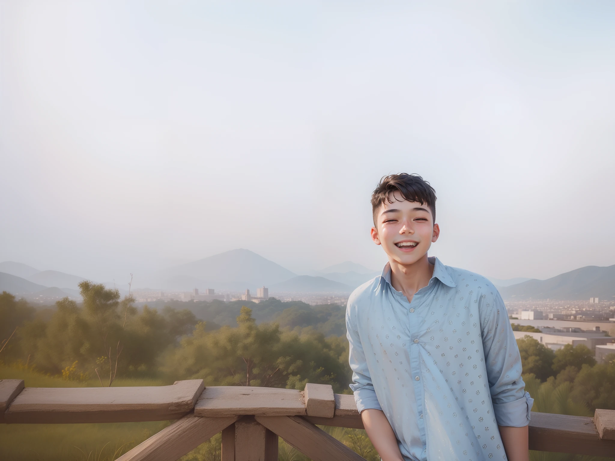 Close-up of faces,1 boy,happy laugh,Delicate face,Smooth skin,Elaborate Eyes, ( bokeh, Out of Focus, Soft Lighting, movie lighting, God Ray, UHD)