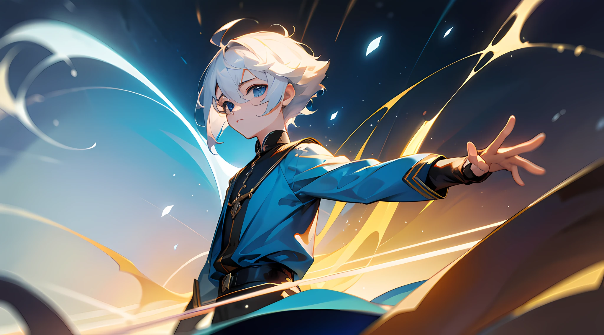 1 boy, cabelos brancos, olhos azuis, casting magic, 4k, alto detalhamento, adolescente, menino lindo