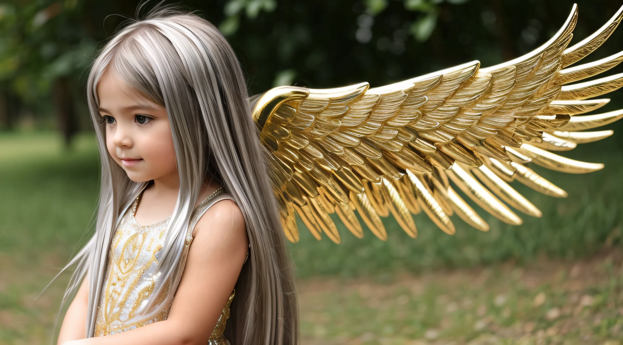 CHILDREN LONG HAIR SILVER GOLDEN ANGEL GIRL.