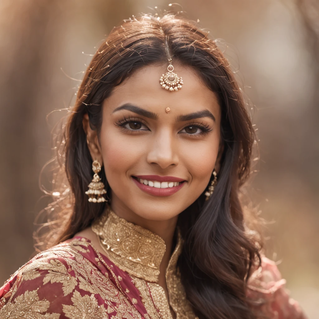 "flawless radiance, charismatic indian skincare blogger smiling, (HUNGRY LION ABOUT TO POUNCE IN BACKGROUND:1.3)