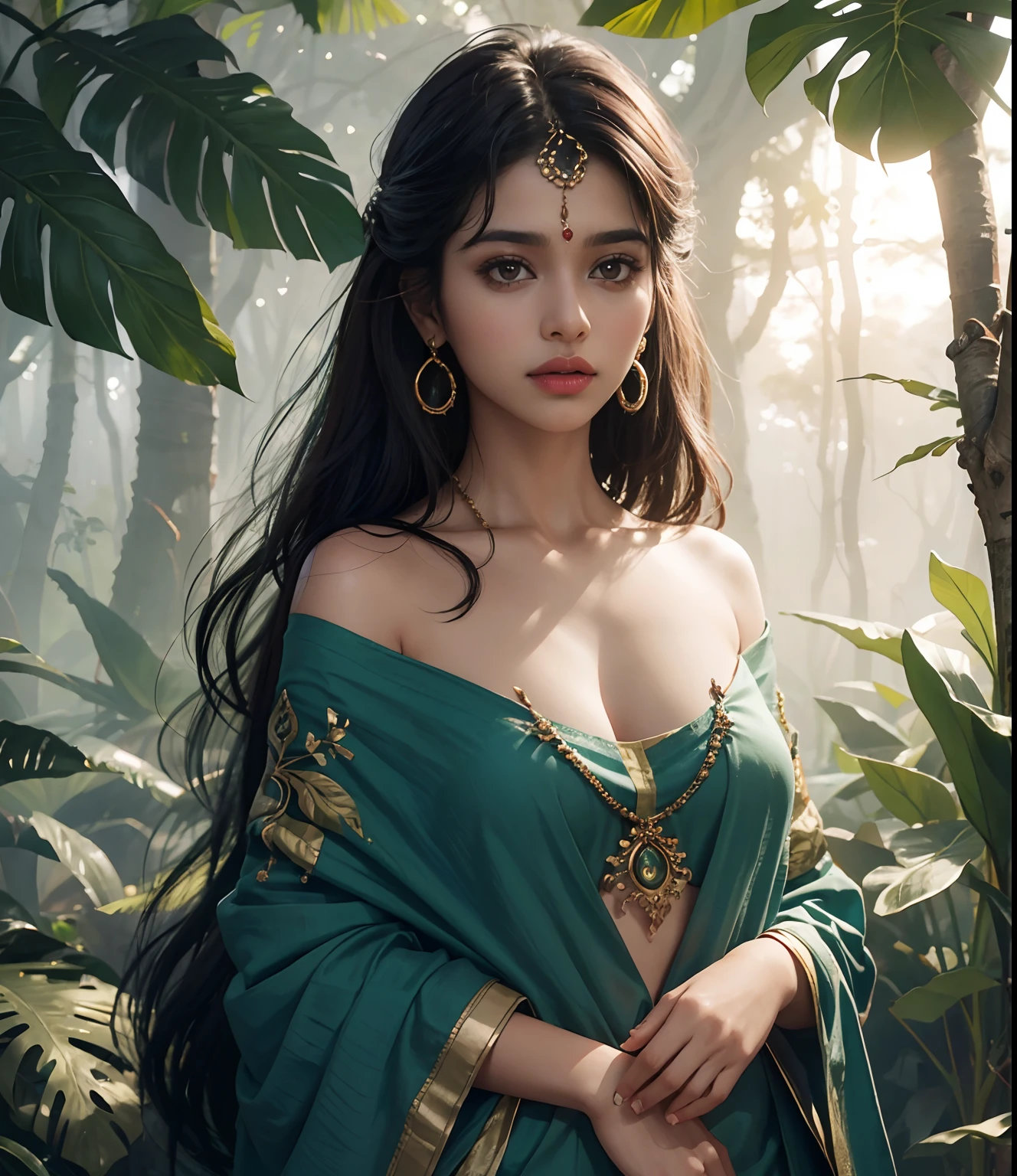nimnue,pele verde,areola,cabelo pontudo,cabelo preto,cabelo longo,olhos azuis brilhantes,lips,jewelry between the clavicle,
tronco,pulseiras,
caverna,starry sky,
(incrivelmente detalhado, lindo rosto detalhado, obra de arte, melhor qualidade),Sozinho,
