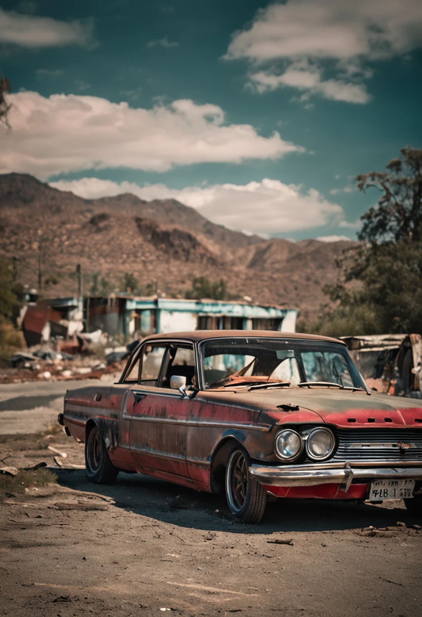 An image of a classic JDM car parked in an old, worn-out parking lot, creating a contrast between the beauty of the car and the decaying scenery around it.