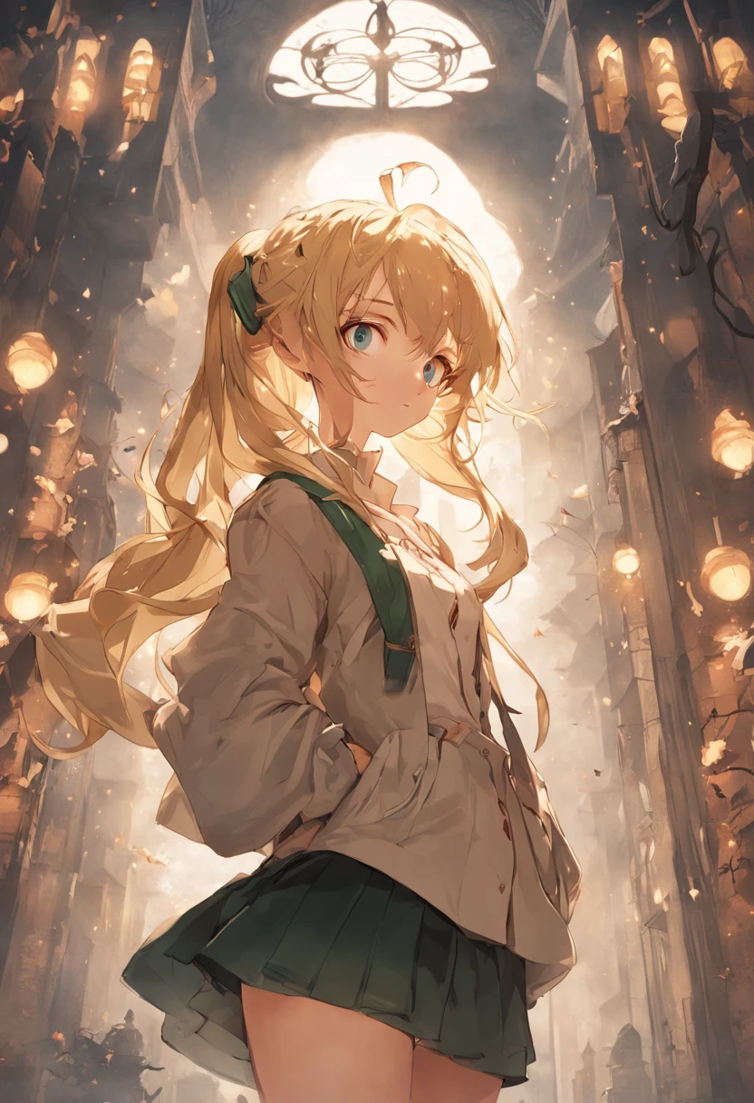 Side view, Mini Form Perspective, Sharp Shot, Professional Photogarf, 70mm lens, Detail Love, good quality, unreal enginee 5, wall-paper, pockets, Highly detailed, 8K, Soft light, Fantasy, photos realistic、(European Girl、Golden hair、eye glass、)、(Fox Hat、Green Chicolle、White blouse、Plaid high-waisted skirt、garter stocking、Long braided boots)、(Full Moon Night、Dance happily in the forest)、Cute Girl Model Pictures、European Girl、Photorealistic perfect body