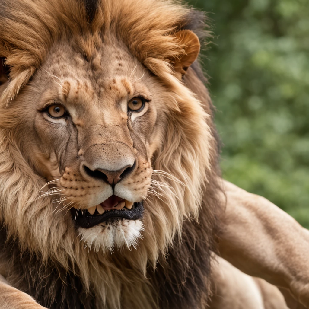 fierce angey snarling Lion attacking a, handsome Indian skin blogger smiling man,glowing skin, jungle, volumetric lighting