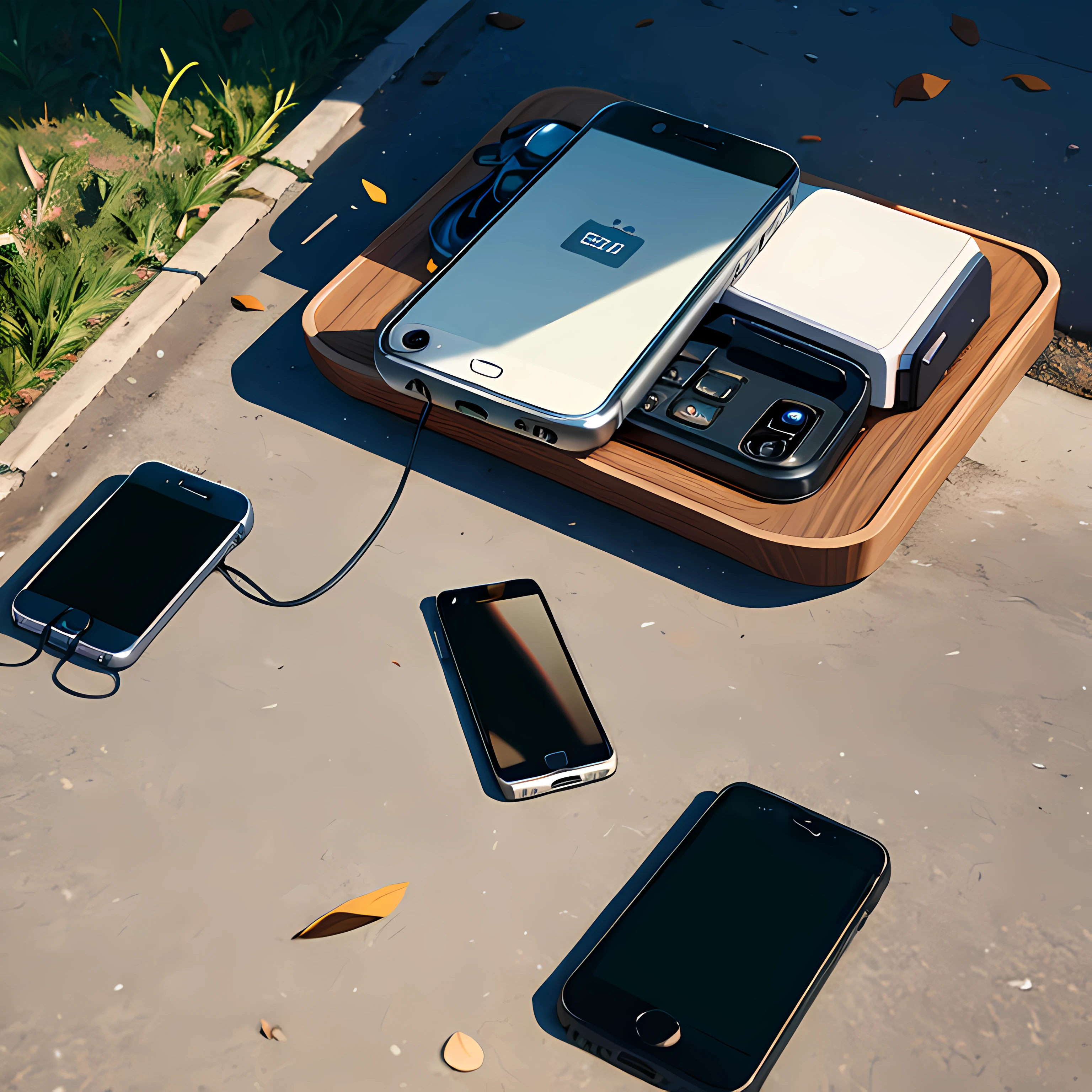 There are many mobile phones scattered on the ground
