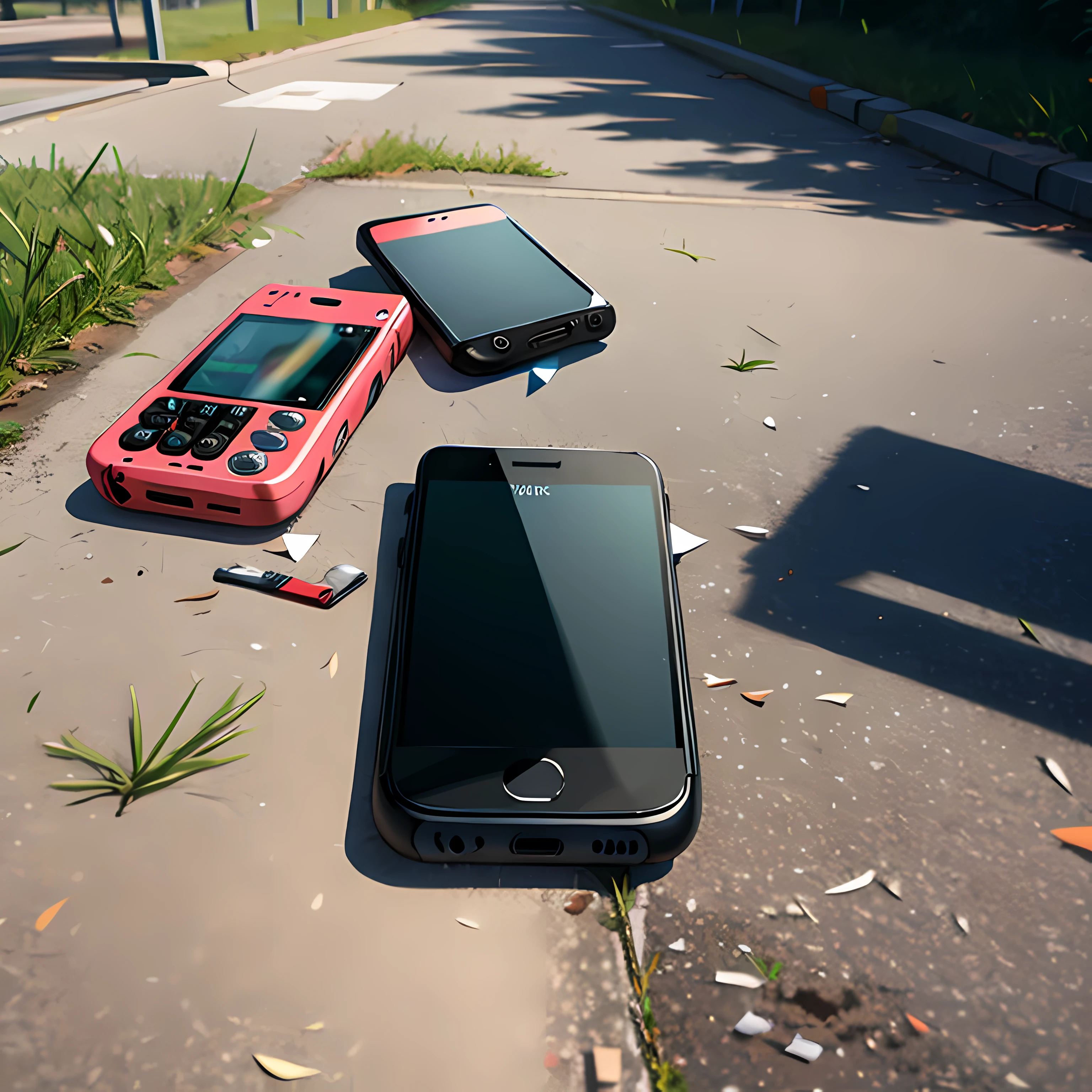 There are many mobile phones scattered on the ground