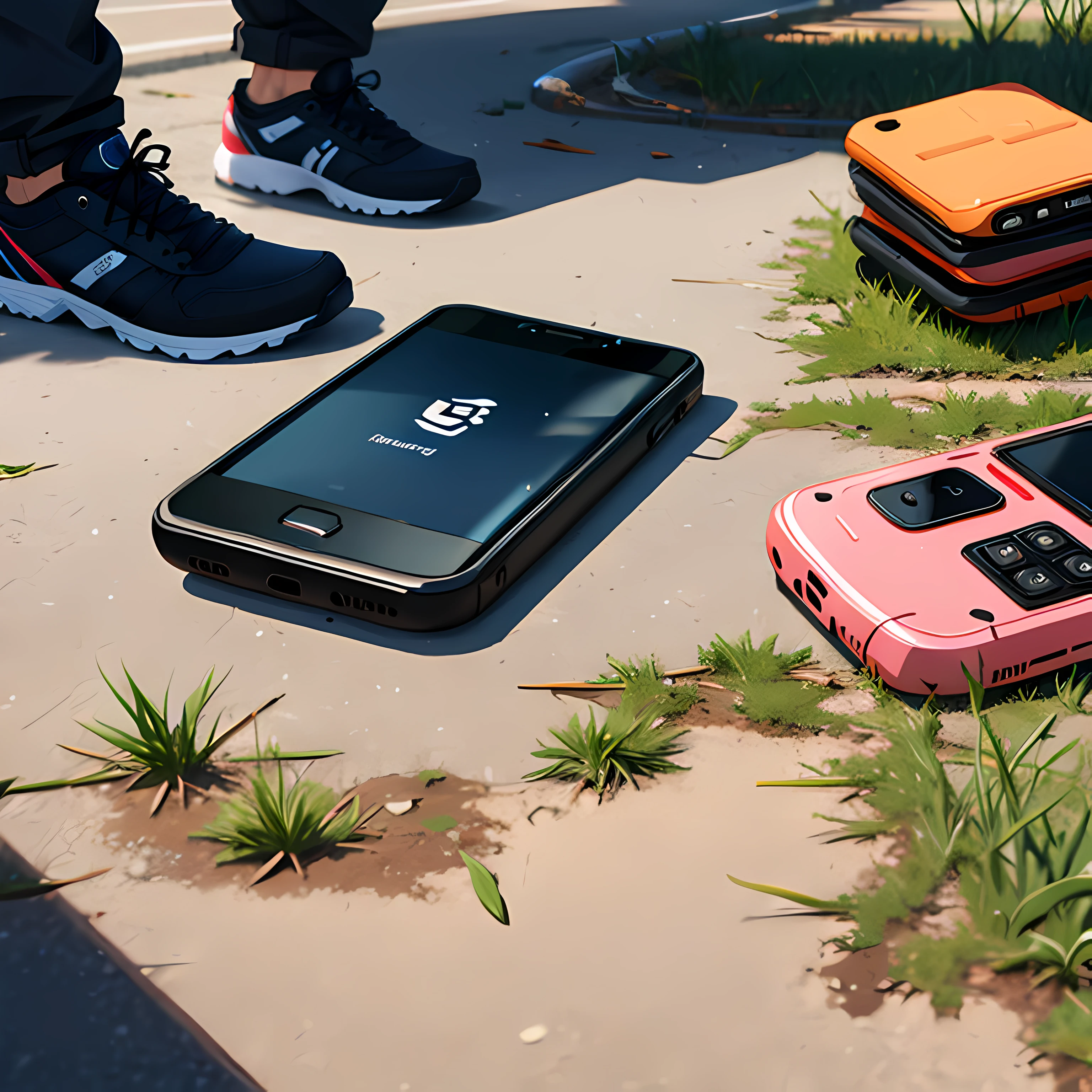 There are many mobile phones scattered on the ground