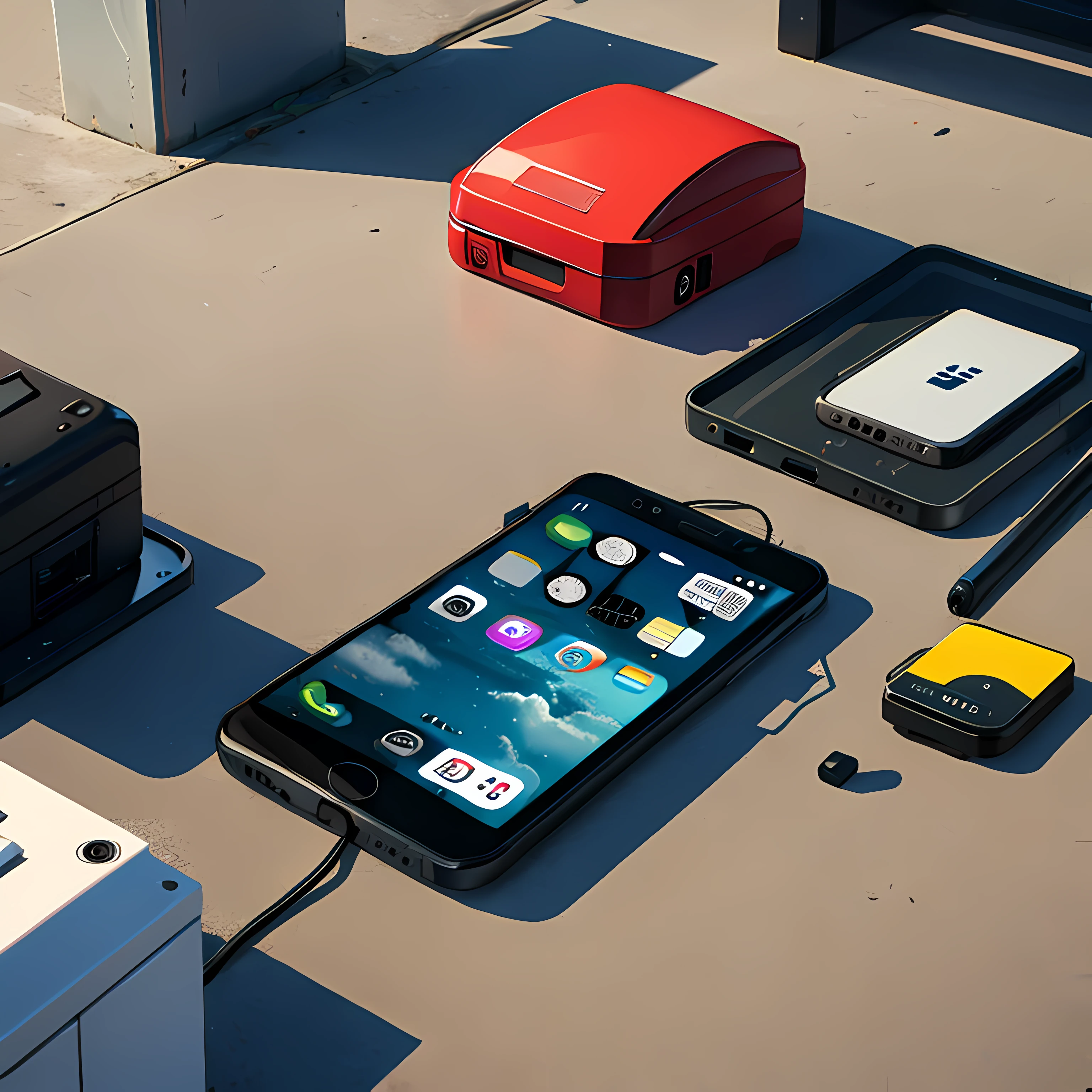 There are many mobile phones scattered on the ground