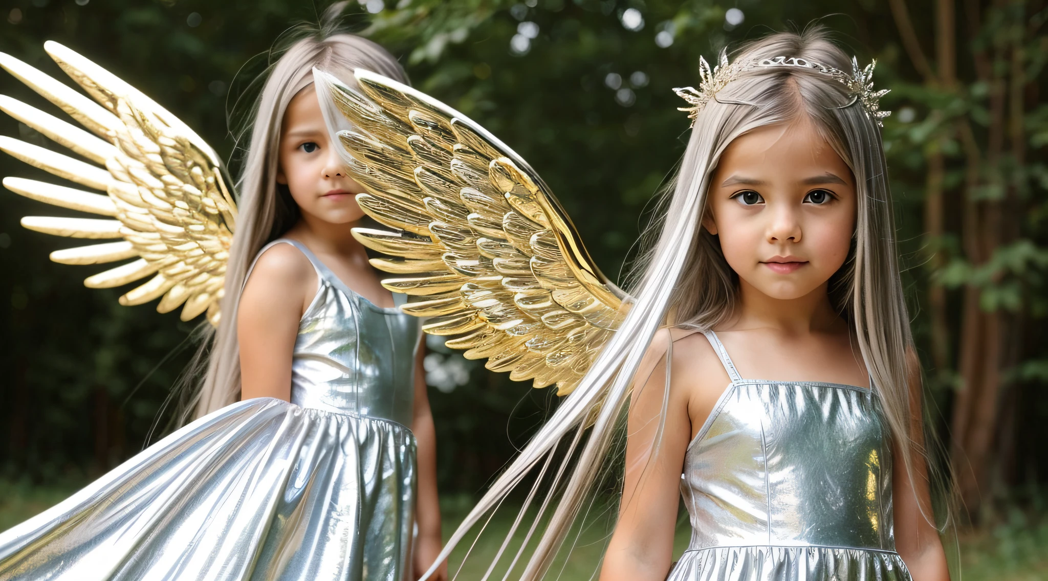 CHILDREN LONG HAIR SILVER GOLDEN ANGEL GIRL.