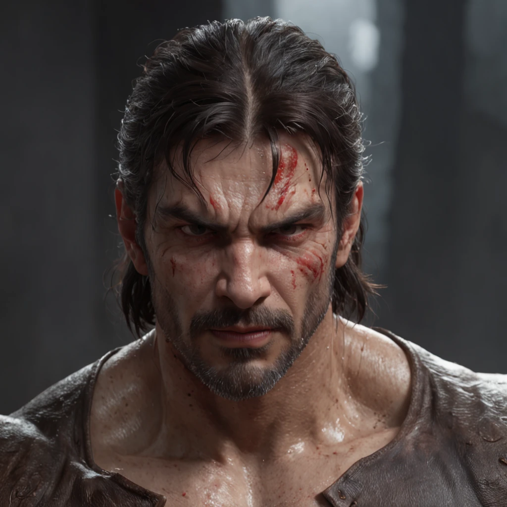 (professional 3d render:1.3) af (Realistic:1.3) most beautiful artwork photo in the world,Features soft and shiny male heroes, ((Epic hero fantasy muscle man rough wet hero angry look long hair short beard and ferocious expression in dynamic pose, Fantastic location, Majestic cluttered environment)), full body 8k unity render, action shot, skin pore, very dark lighting, heavyshading, Detailed, Detailed face, (vibrant, photograph realistic, Realistic, Dramatic, Dark, Sharp focus, 8K), (Old leather garments damaged by weathering:1.4), ((((Wear fur)))), (Intricate:1.4), decadent, (Highly detailed:1.4), Digital painting, rendering by octane, art stations, concept-art, smooth, Sharp focus, illustration, Art germ, (loish:0.23), wlop ilya kuvshinov, and greg rutkowski and alphonse mucha gracias, (Global illumination, Studio light, volumettic light), heavy rain, particles floating, lotr, fantasy, elf, full bodyesbian, ((Dark and ancient city background:1.3)),CGSesociety,art stations
