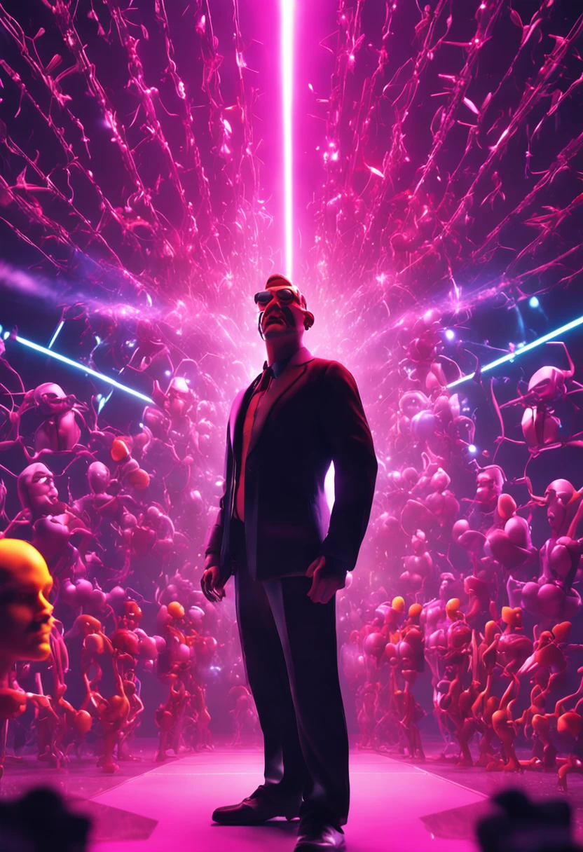 Arafed man with fiber optics in his hair standing in front of a group of other characters, 3 d render arte do caractere 8 k, Retrato completo de Electromancer, 3 d character render, Arte de personagem 3D, personagem de fantasia digital, Personagem 3D, Personagem 3D, personagem do cartaz do filme, Personagens 3D, 3d renderizar arte digital, promotional render, fundo branco