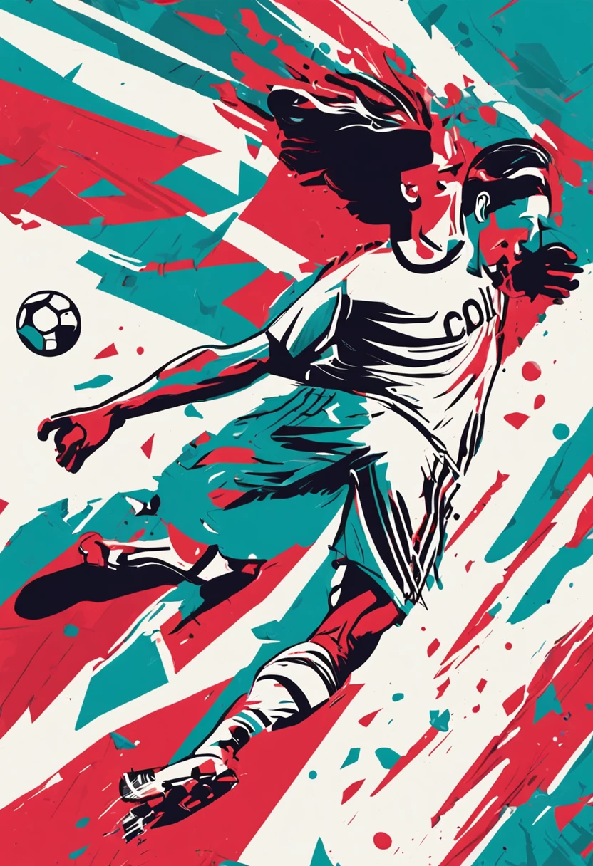 (Content) A retro illustration depicting football player Martín Vázquez from Real Madrid scoring a goal against AC Milan in the 1990s. The illustration captures the peak moment of action, with Vázquez executing a powerful shot on goal. (Medium) Artistic style: Digital illustration with a focus on retro aesthetics, evoking the atmosphere of the 1990s. Graphic design techniques and characteristic colors from that era are employed to achieve a nostalgic effect. (Styles) Inspired by sports posters and graphics from the 1990s, combining elements of pop art and eye-catching typography. The aim is to capture the energy and excitement of football during that time. (Illumination) The illustration features warm, vibrant lighting that enhances the colors and details of the game. It particularly emphasizes the player and the ball, creating a dynamic and thrilling effect. (Colors) Vivid and saturated colors reminiscent of the retro aesthetics of the 1990s are used. Bold tones like yellow, blue, and red predominate, contrasting with dark backgrounds that heighten the dramatic impact of the scene. (Composition) In the illustration, Martín Vázquez is depicted in the foreground, striking a dynamic and determined pose in the colors of Real Madrid. Behind him, the stadium and ecstatic fans celebrating the goal are shown. The ball is heading towards the AC Milan's goal, which is symbolically