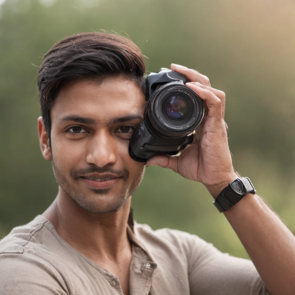 hAPPY HANDSOME INDIAN BLOGGER TAKING A SELFIE WITH TORNADO IN BACKGROUND, MOTION BLUR, WIDE CAMERA ANGLE, TORNADO DESTRUCTION, CHAOS, PEOPLE CREAMING IN BACKGROUND, HYPER REALISTIC, REALISTIC,