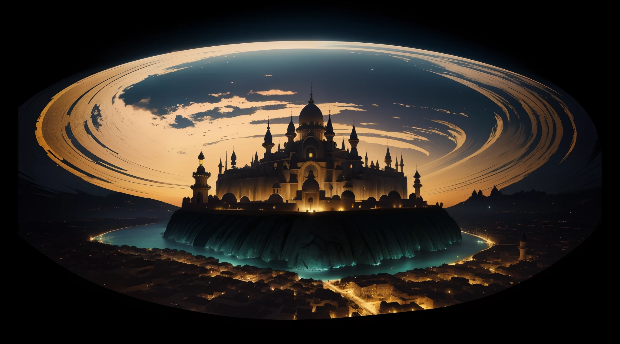 Cidade Dourada, Castelo Dourado, City of Heaven, open sky, in the heavens, Surrealista, tempestade, Towards the Heavens, celestial, divino, fotorrealista, renderizado, 4k, 8k, texturas detalhadas, sombras detalhadas, decente, cores detalhadas, Contraste realista, Texturas fotorrealistas, cores detalhadas, cores realistas, sombras detalhadas,