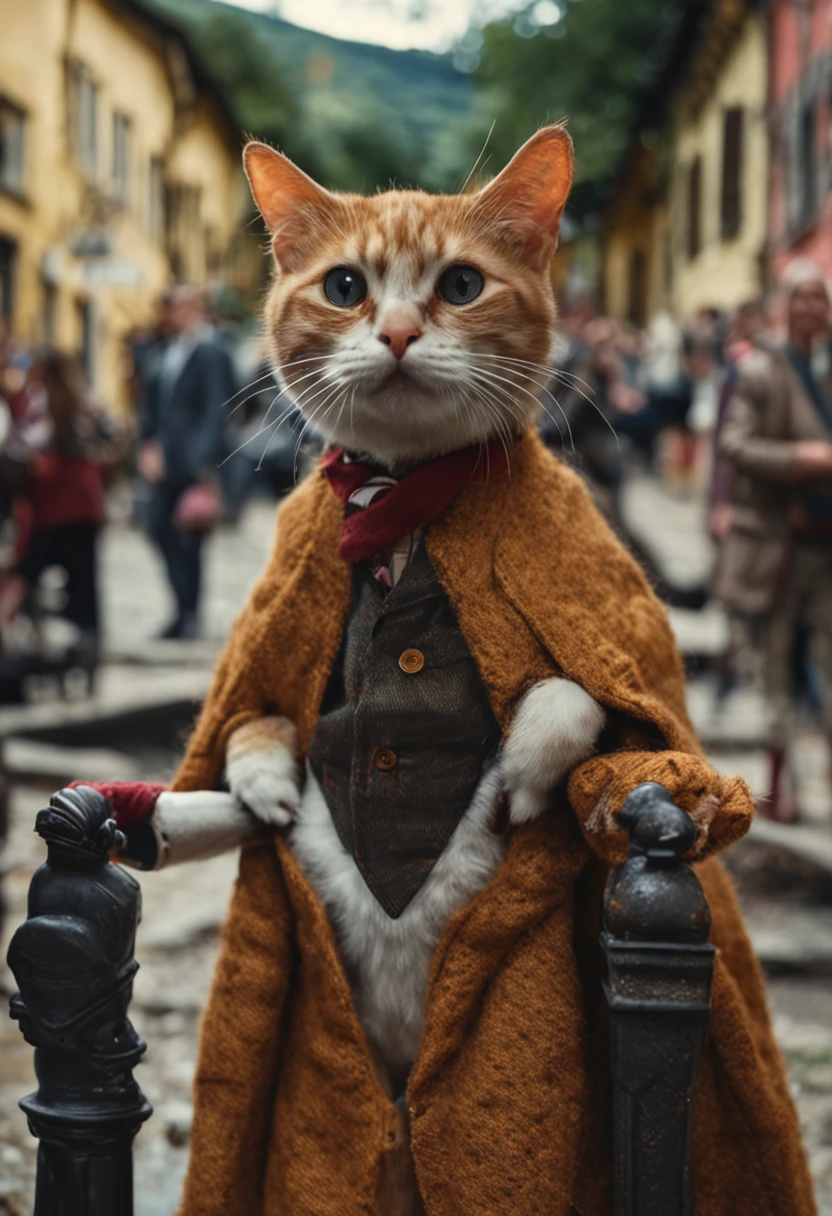 um gato, of the European Union, fantasiado com a roupa da escola do harry poter, ele esta numa blibioteca do filme harry poter, ele esta olhando para camera, realista 8k