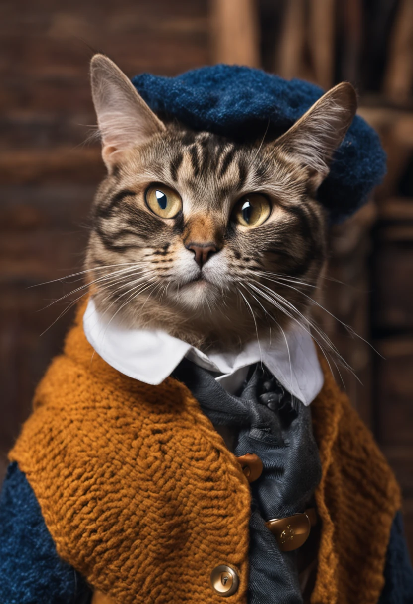 um gato, of the European Union, fantasiado com a roupa da escola do harry poter, ele esta numa blibioteca do filme harry poter, ele esta olhando para camera, realista 8k