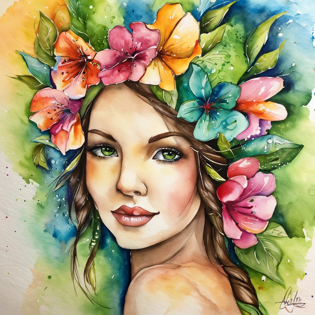 obra maestra retrato femenino con colores vibrantes en armonia de verdes