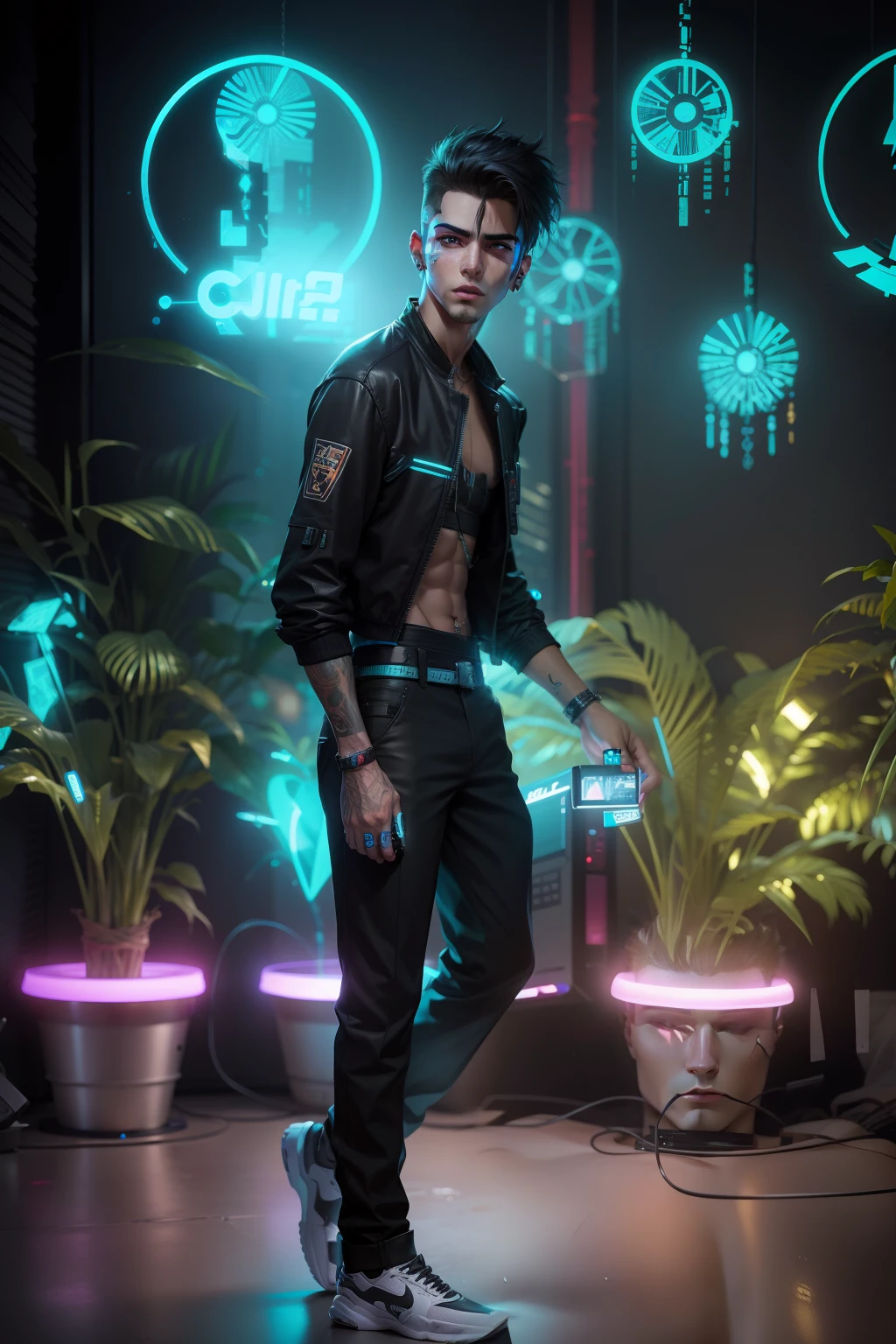Change background cyberpunk handsome boy, ultra realistic face 8k