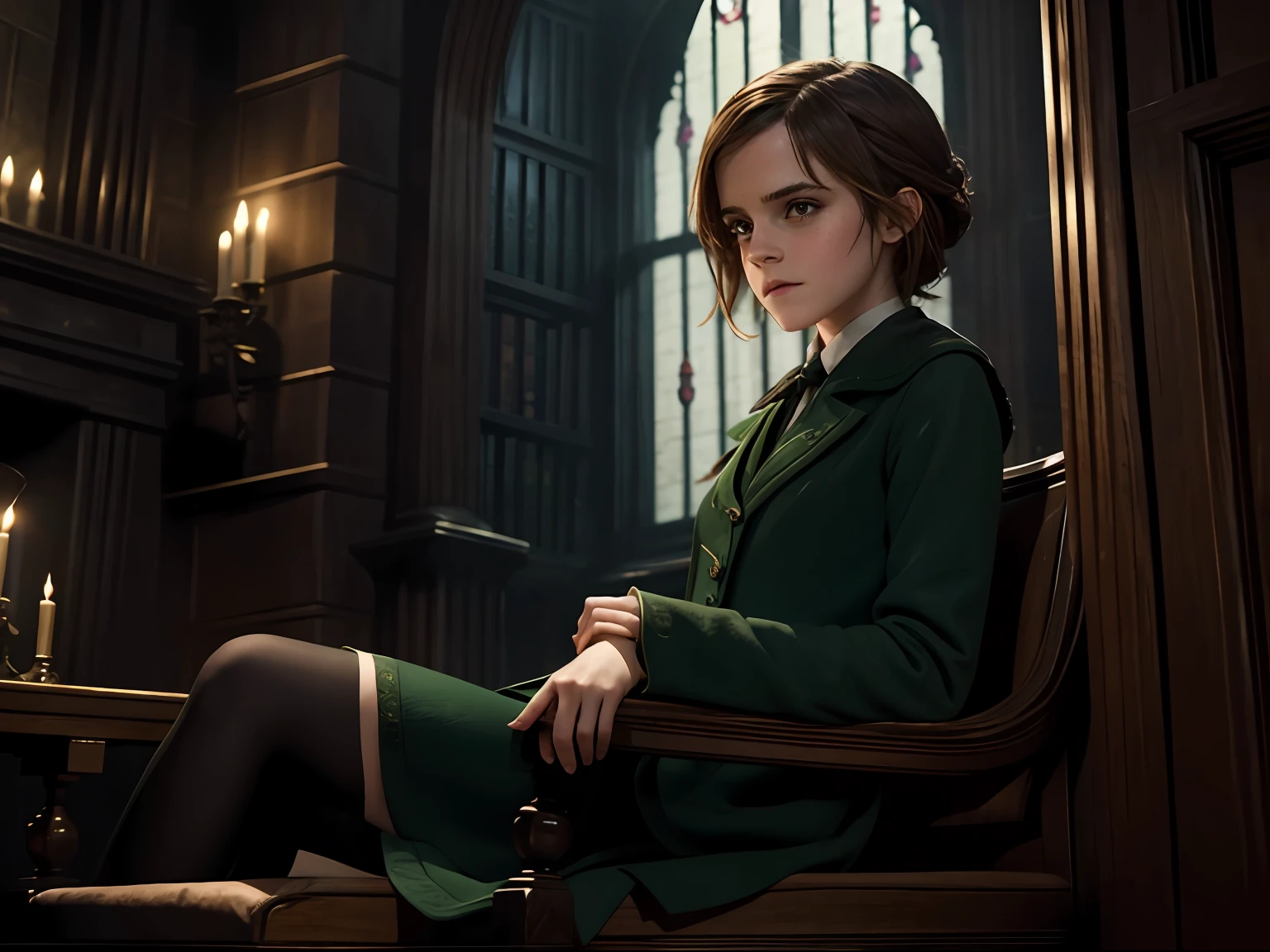 "Emma Watson as a captivating Slytherin spy girl in the world of Harry Potter"
