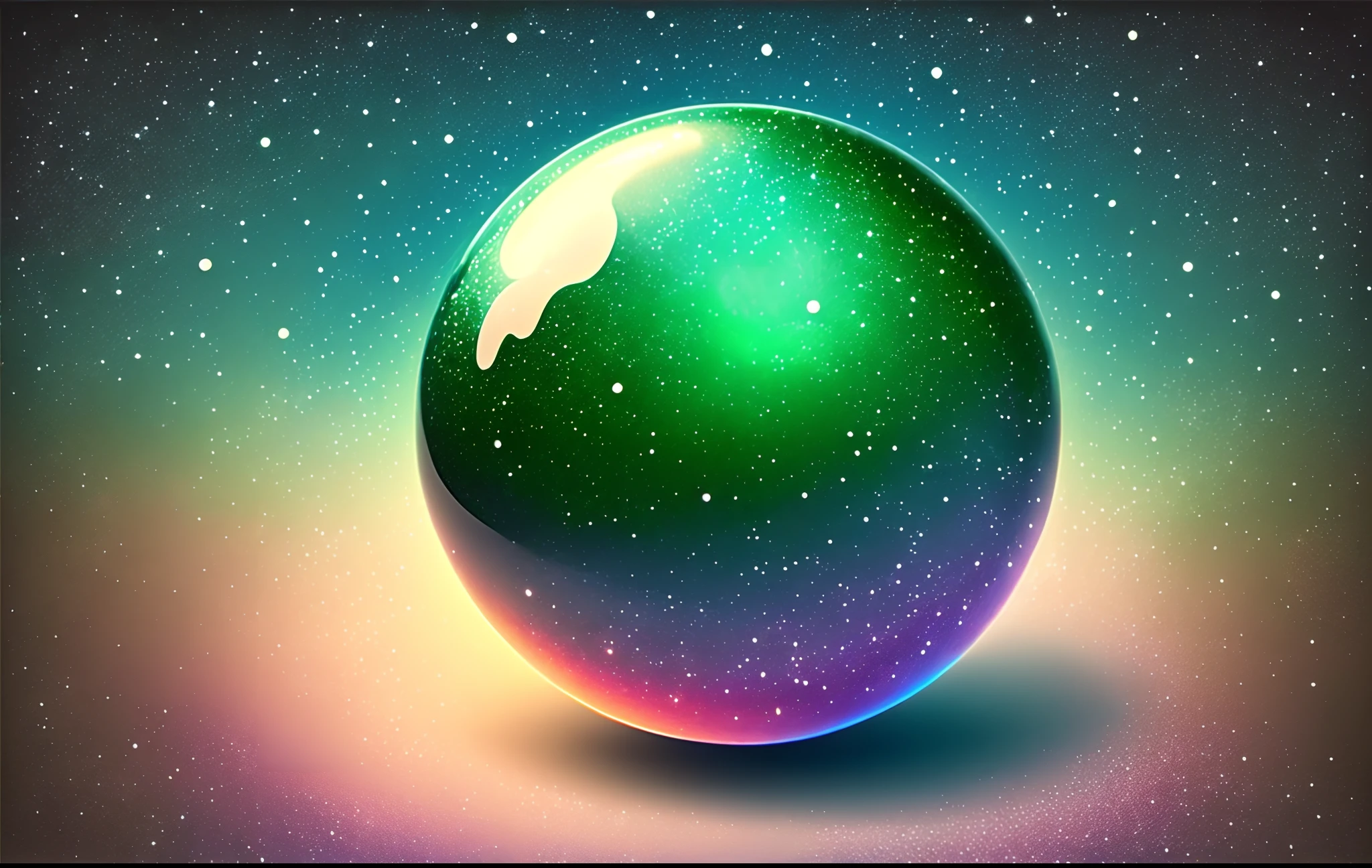 blue ball with green speckles floating in space
