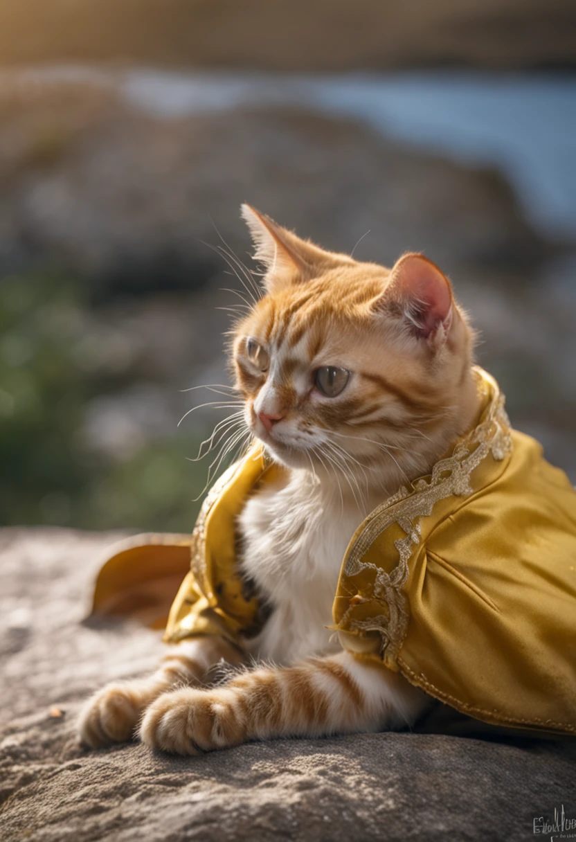 Cute cat in red cape on armchair