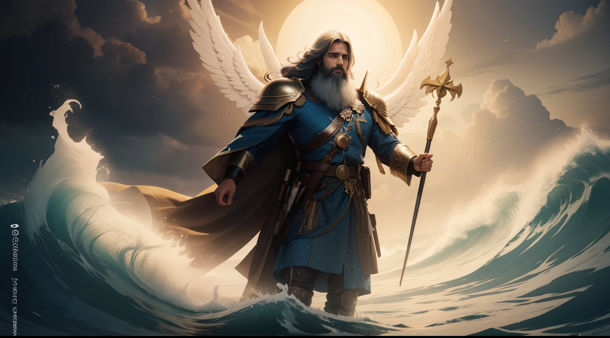 anjo masculino de deus, anjo masculino, The angel of God's army, Golden Army, Rosto detalhado, army, face sem defeito, Surrealista, Surrealismo, Normal face, barba cheia, barba grande, tempestade, Towards the Heavens, celestial, divino, fotorrealista, renderizado, 4k, 8k, texturas detalhadas, sombras detalhadas, decente, cores detalhadas, anjo masculino de deus, Contraste realista, Texturas fotorrealistas, cores detalhadas, cores realistas, sombras detalhadas, Rosto Luminoso, Eletricidade,