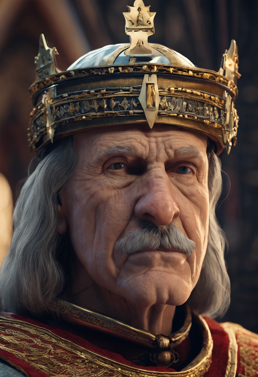 face forward 180º, eyes and face forward 180º, old medieval king, portrait of old medieval king, portrait of an old medieval king, crusader kings 3, portrait of a king looking forward, portrait of the emperor of humanity, majesty in noble clothes, granting him a noble title --auto --s2