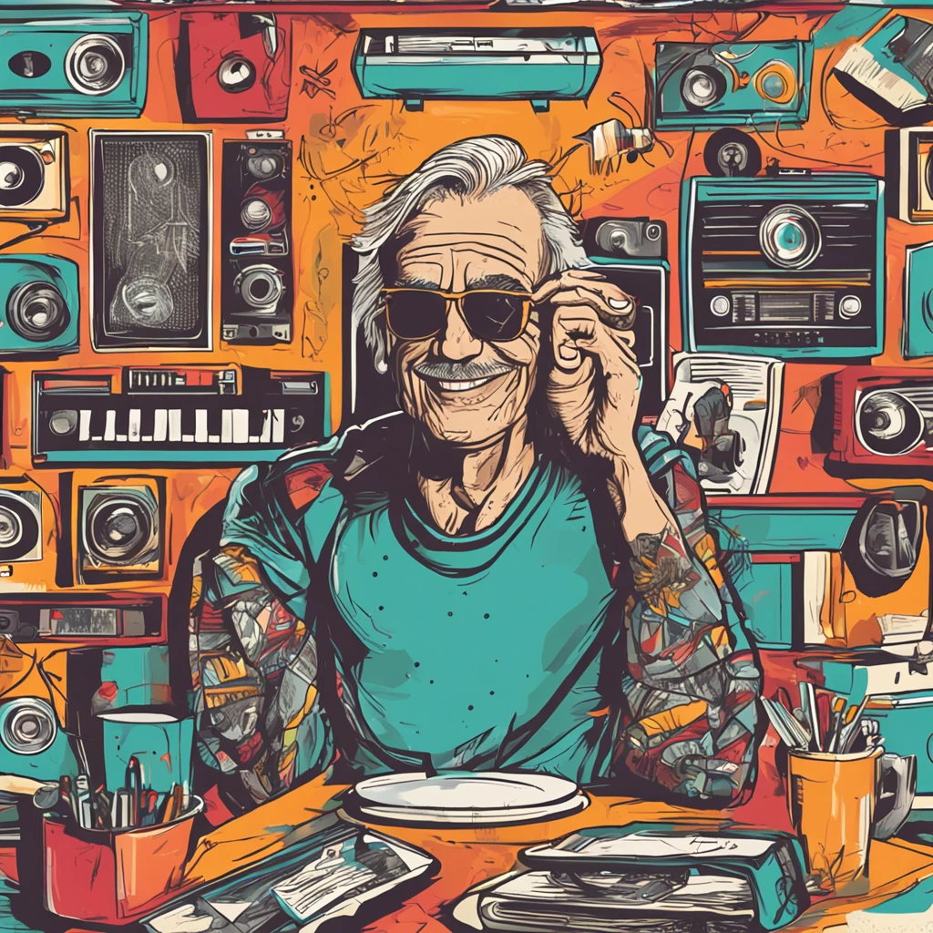 criar uma arte vetorial, estilo anos 80, uma menino alegre, ouvido musica, fundo totalmente branco