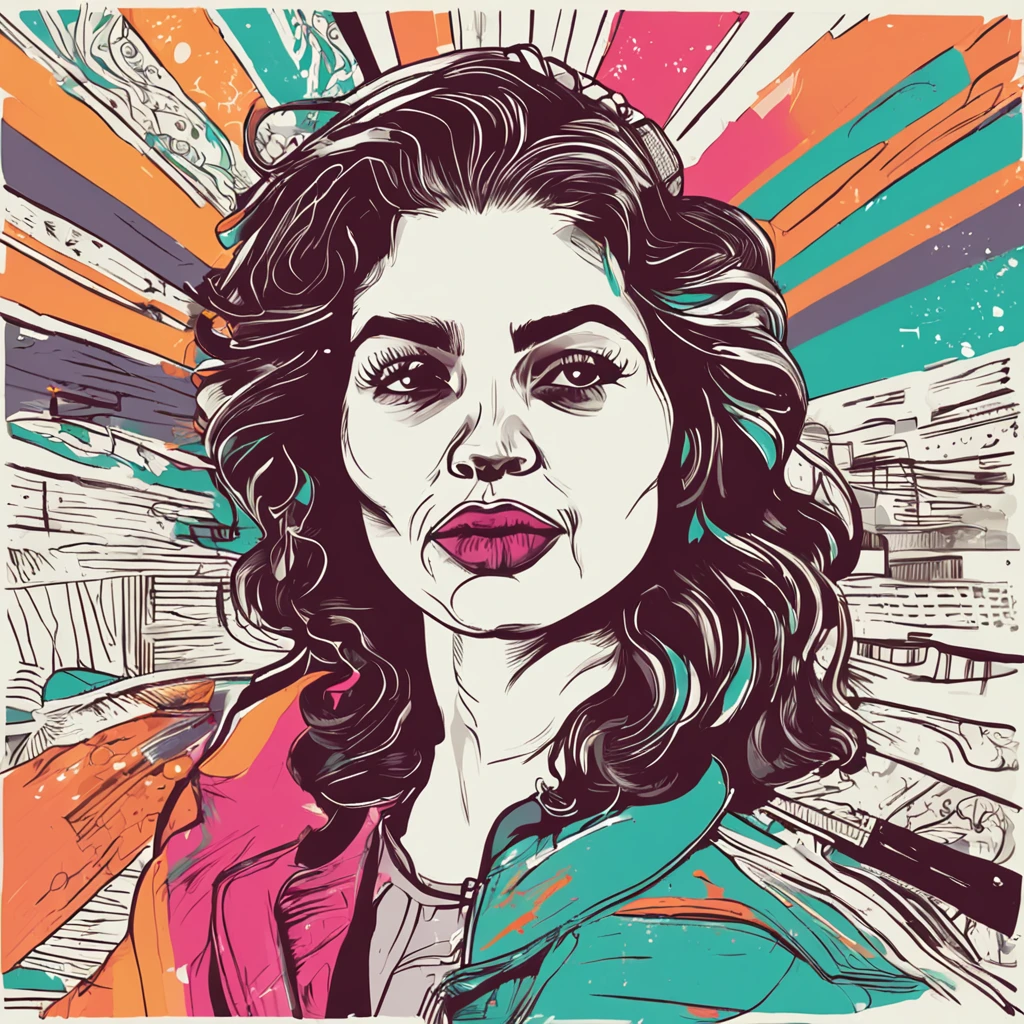 criar uma arte vetorial, estilo anos 80, uma  alegre, ouvido musica, fundo totalmente branco