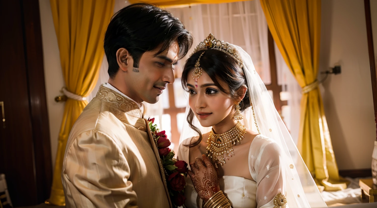 Indian wedding bride and groom, realistic