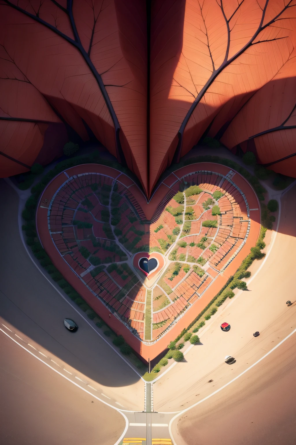 A imagem tem um fundo suave e claro, representando um horizonte aberto e otimista. No centro da imagem, There's a stylized heart, where veins and arteries take the form of roads that branch off and extend into a bright future. The heart is filled with vivid colors, simbolizando vida e vitalidade. As the roads move away from the heart, Small hearts in human silhouette can be seen along the way, representing the lives that were saved through organ donation.