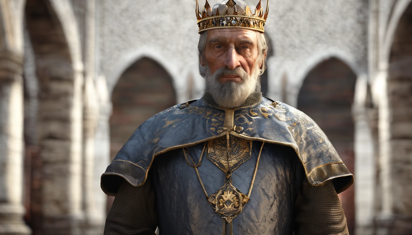 face forward 180º, eyes and face forward 180º, old medieval king, portrait of old medieval king, portrait of an old medieval king, crusader kings 3, portrait of a king looking forward, portrait of the emperor of humanity, majesty in noble clothes, granting him a noble title