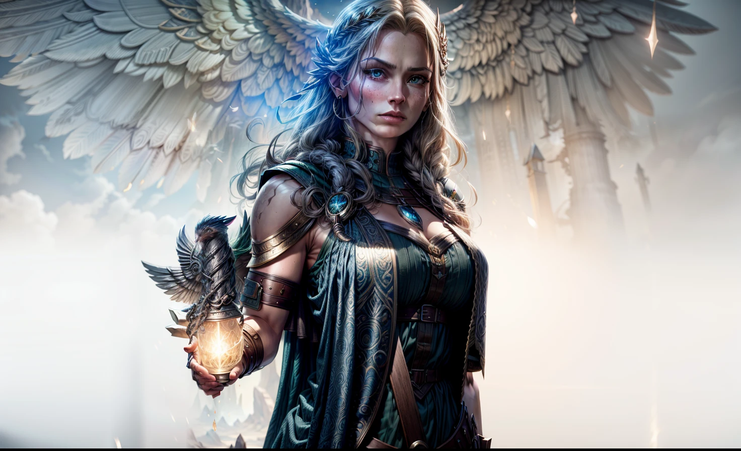 Asgard，valkyrie，Senhora Cavaleiro，Anatomia correta，epic fantasy digital art，tmasterpiece，8k，high-definition resolution，desenho detalhado，Qulidade Superior，, Epic composition, músculous body