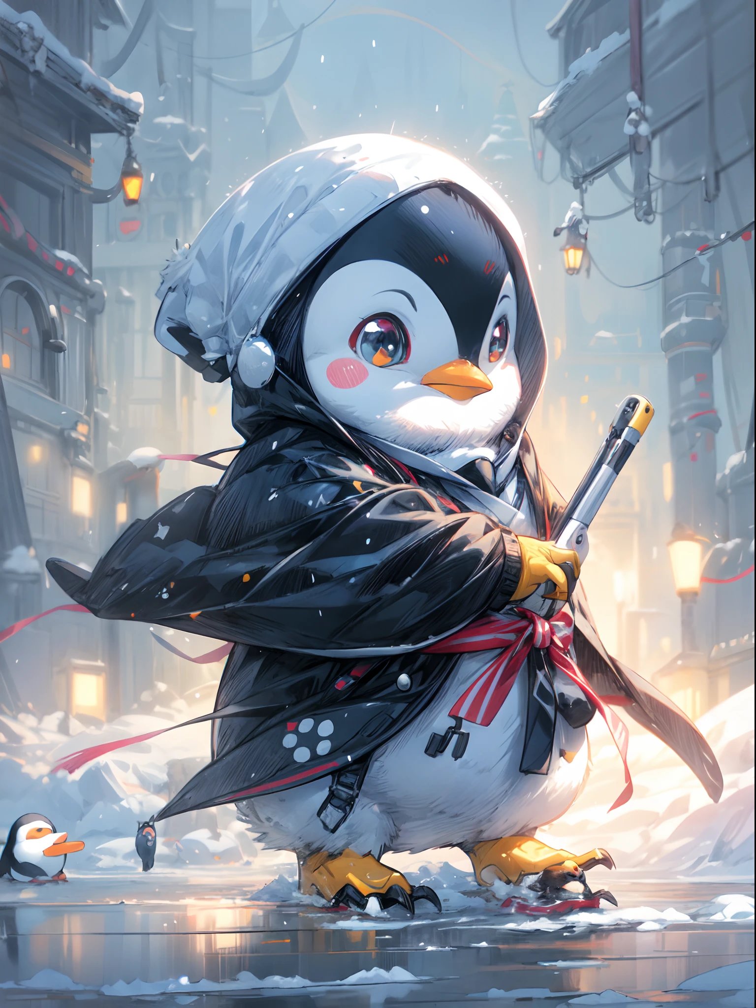 penguin with a backpack on its back walking in the snow, fat penguin, penguinz0, penguin, anthropomorphic penguin, mecha anthropomorphic penguin, fat penguin unity asset, pinguin, adorable digital painting, so cute, cute detailed digital art, cute anime, by Yang J, cute:2, wallpaper!, pixiv contest winner