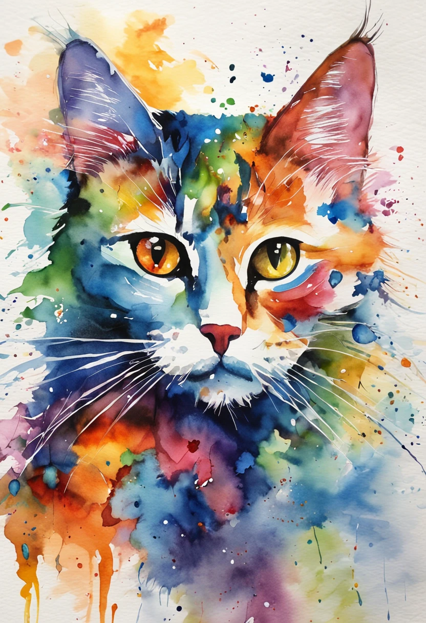 a close up of a cat with a colorful background and a text over it,
