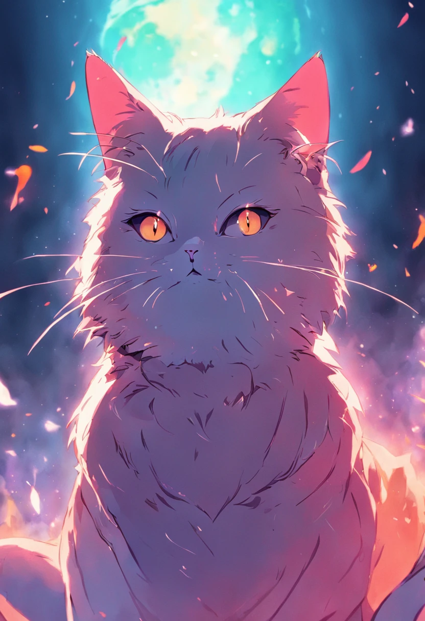 a close up of a cat with a colorful background