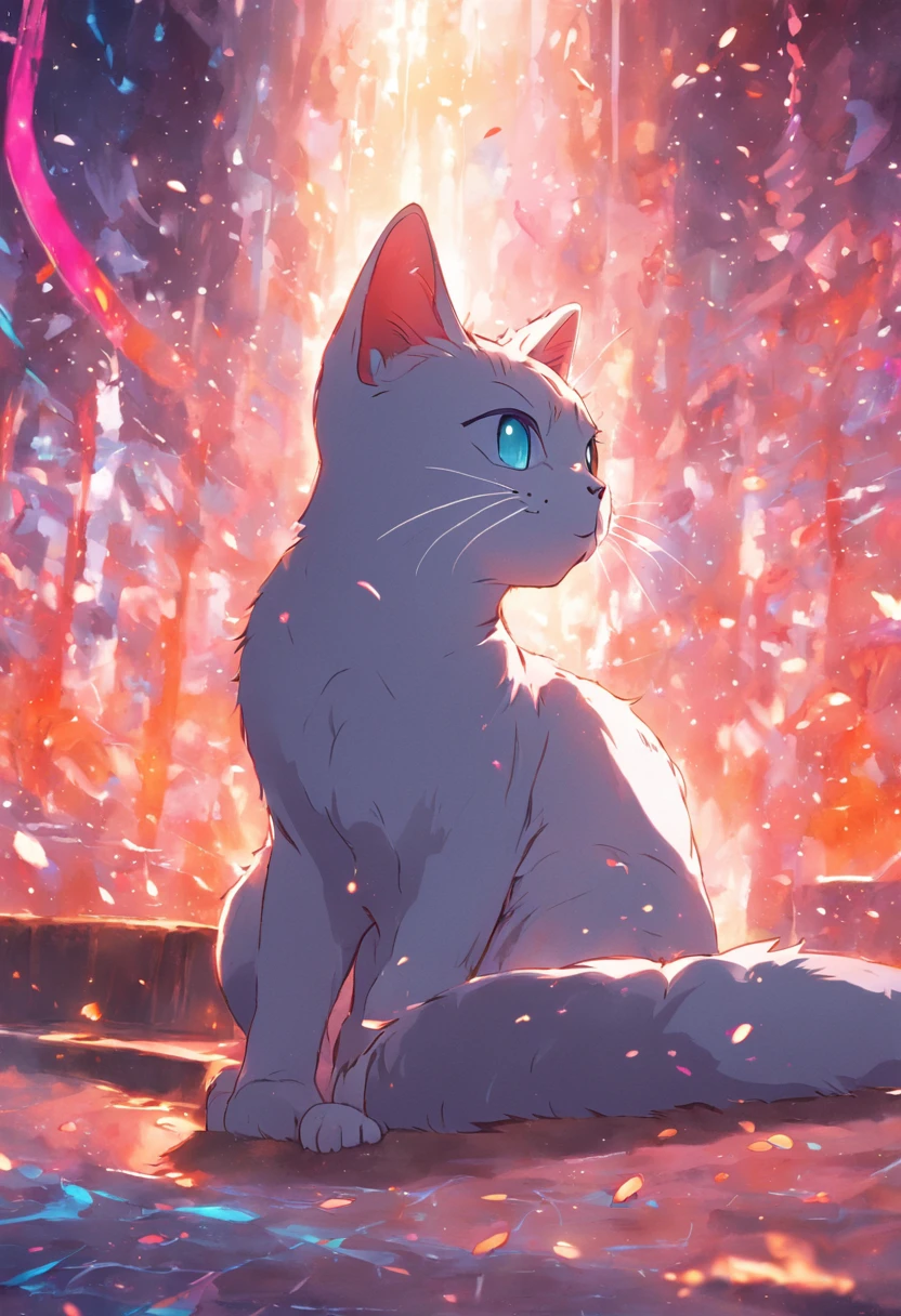 a close up of a cat with a colorful background