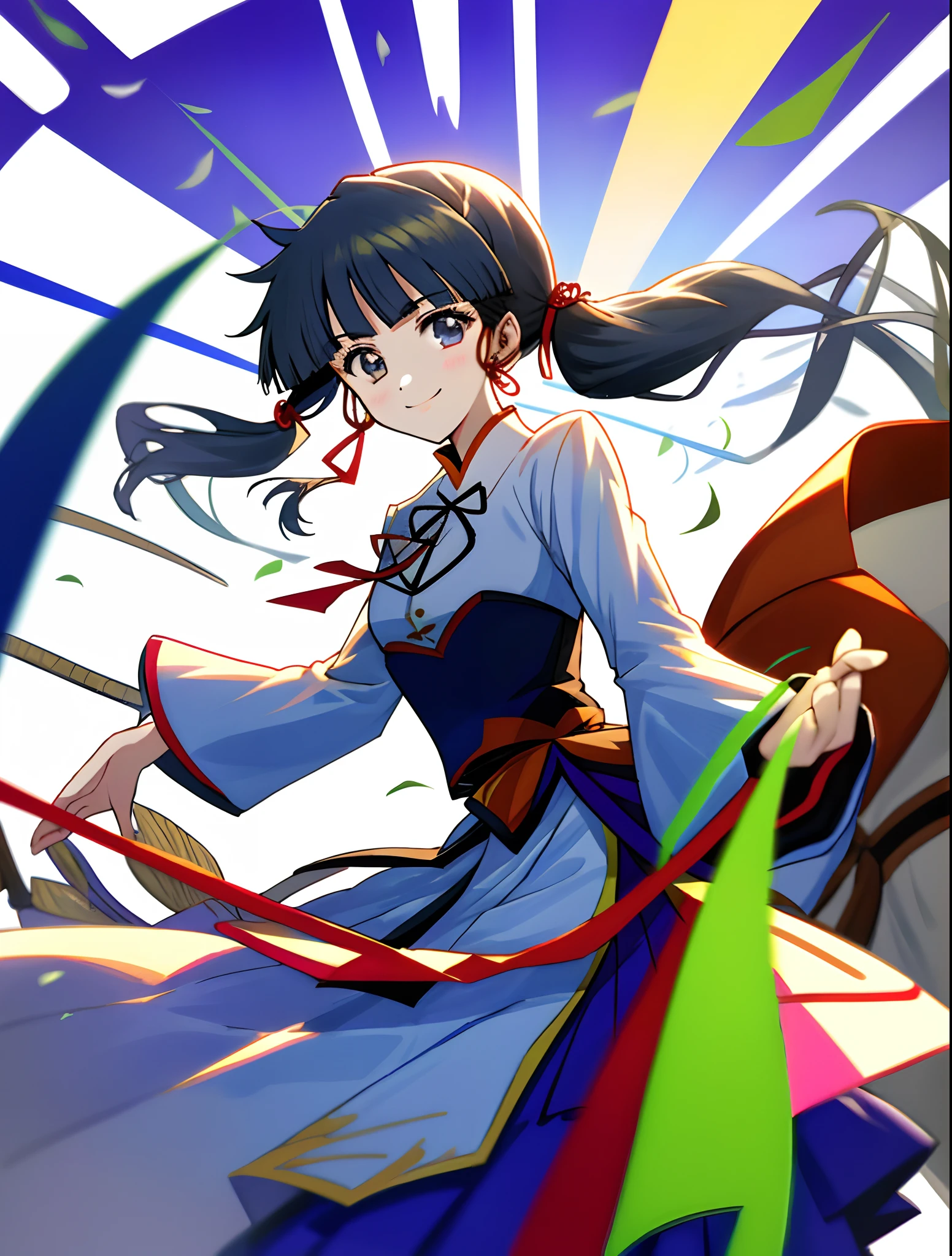 tmasterpiece,A high resolution,best qualtiy,1girl solo,kamisato_ayaka,ssmile,komono,whaite hair,Single horsetail,D-cups,