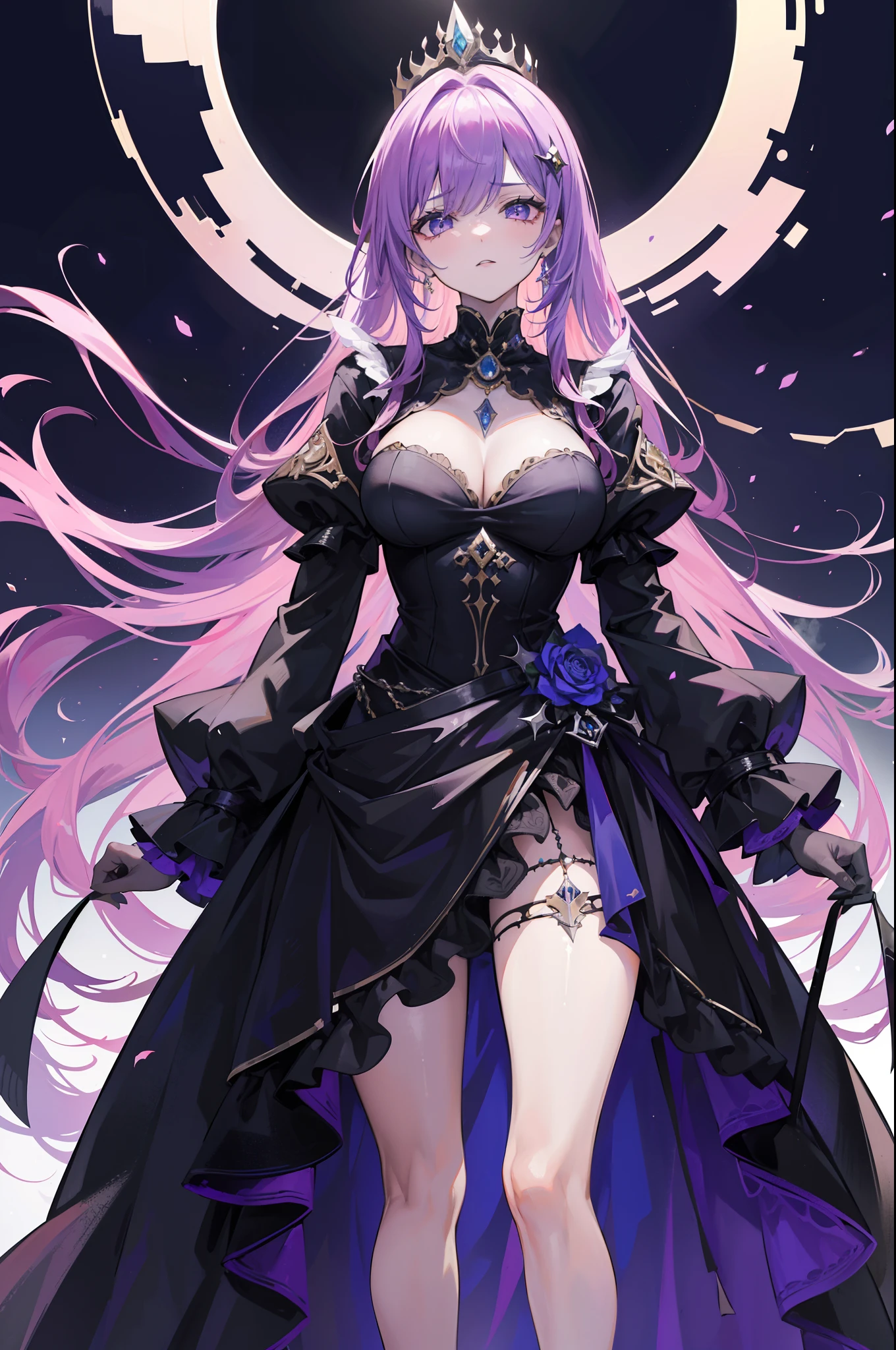(obra maestra) (La mejor calidad) La diosa de la locura. Has a mocking and sinister expression., Lleva ropa hecha jirones, He wears a tarnished crown and stands on a shattered throne.............. She is surrounded by a wind of chaotic fumes of strange colors.....